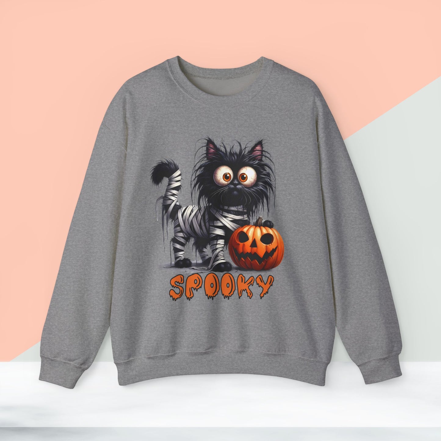 Spooky Cat Halloween Sweatshirt - Unisex Heavy Blend Crewneck, halloween sweatshirt, cute spooky cat sweatshirt.