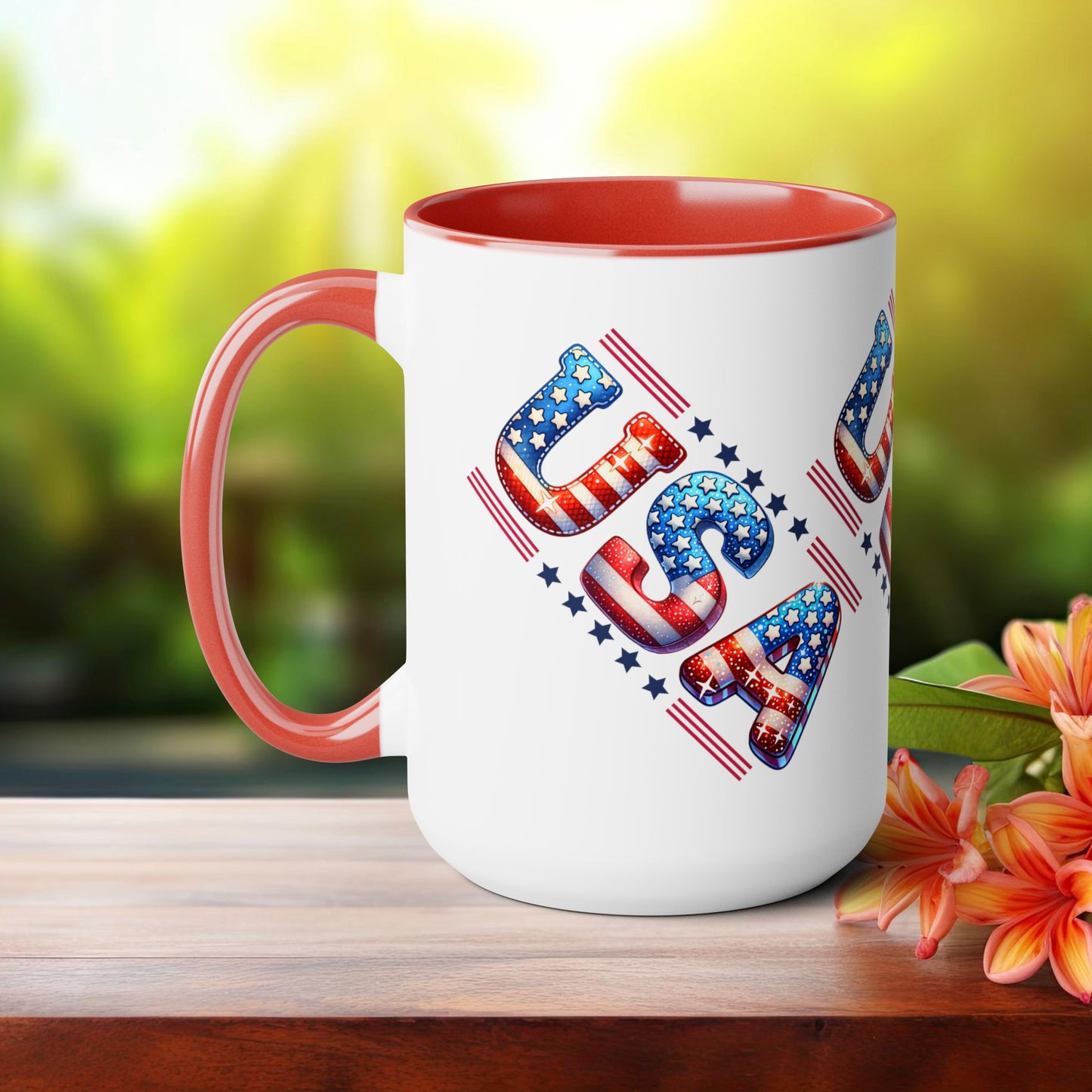 Happy 4th Of July Two -Tone Coffee Mug.15oz. God Bless America Coffee Mug. USA Coffee Mug.