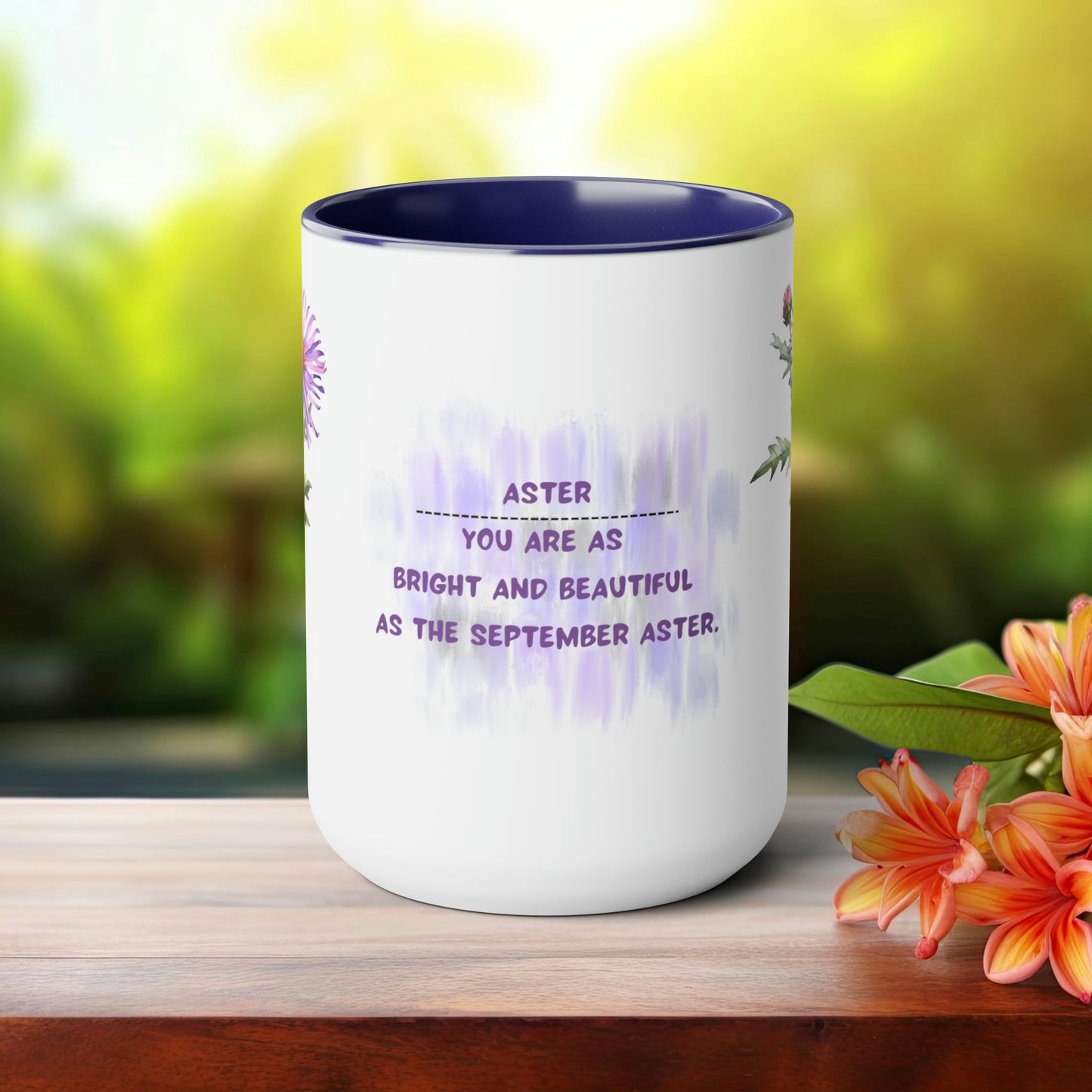 September Birth Month Flower Two-Tone Coffee Mugs, 15oz, Birth Month Flower mug.