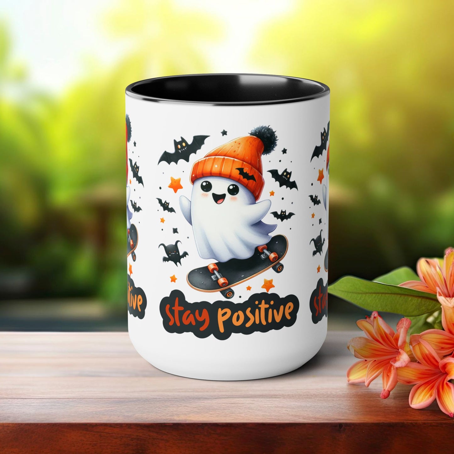 Stay Positive Halloween Coffee Mug,  Let's Go Halloween Coffee Mug, Trick or Treat Halloween Coffee Mug, Cute Skeleton Coffee Mug, Spooky Season Halloween Coffee Mug.