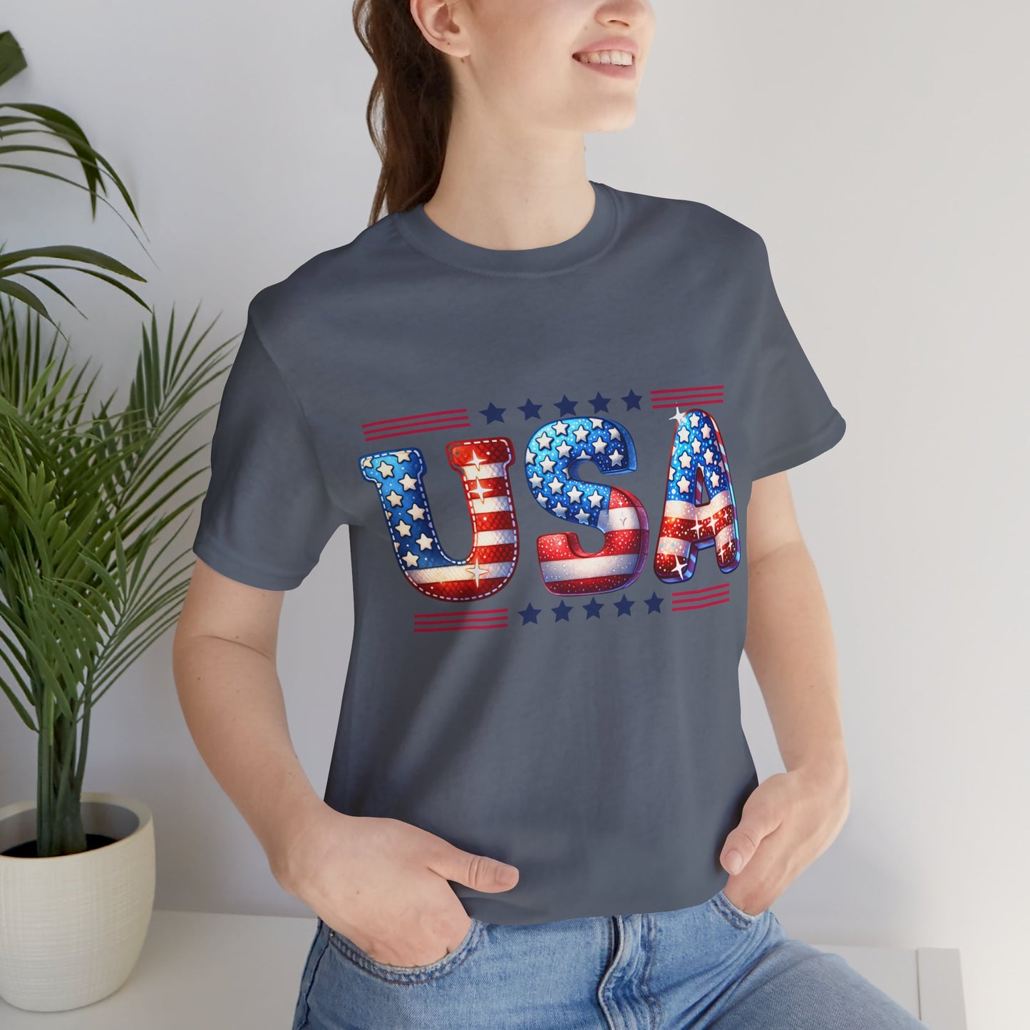 4th of July T-shirt, Sweet Land Of Liberty T-Shirt, Fourth of July unisex jersey short sleeve, America, Flag, Peace Love America. Proud To Be An American, Red White Blue.