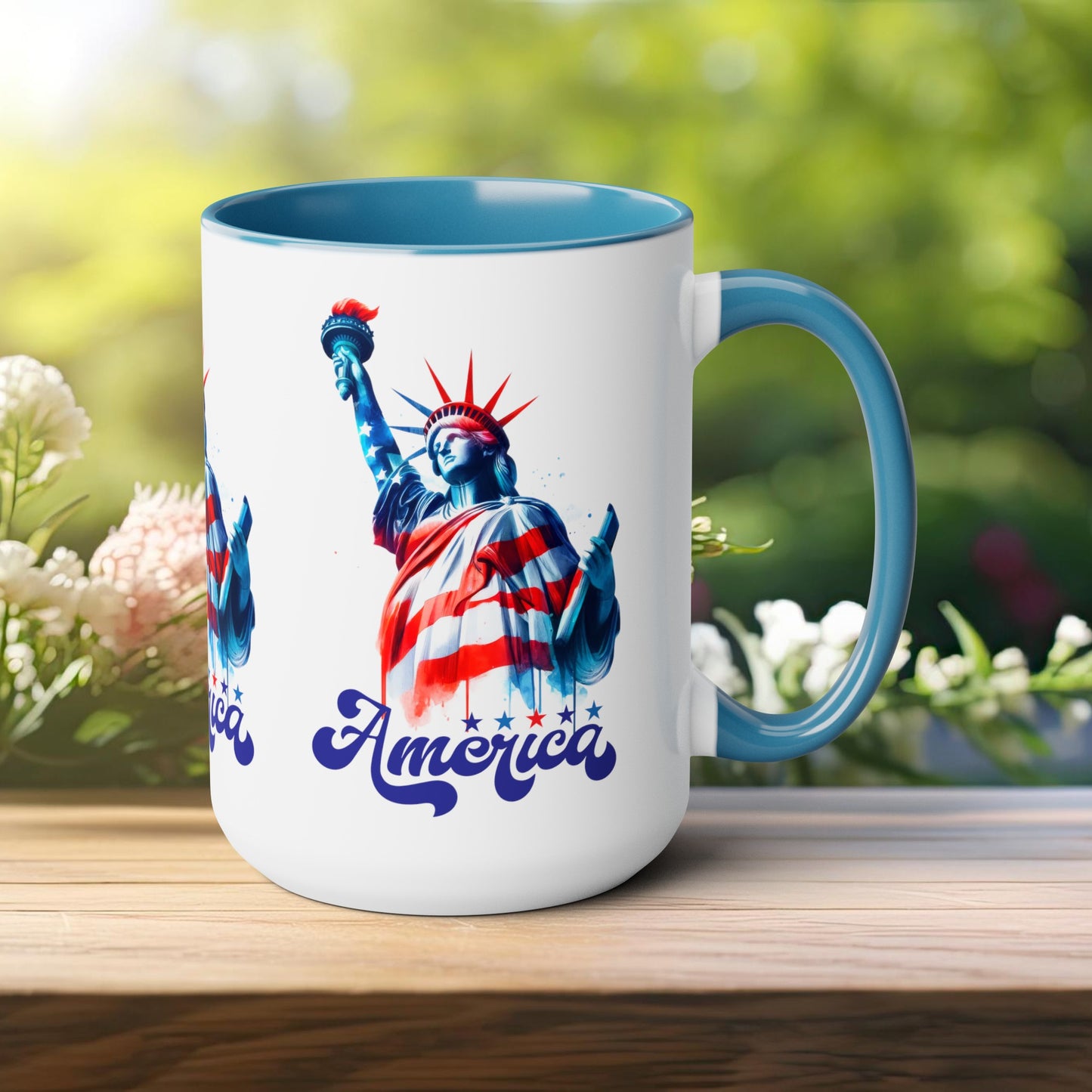 Happy 4th Of July Two -Tone Coffee Mug.15oz. God Bless America Coffee Mug. USA Coffee Mug.