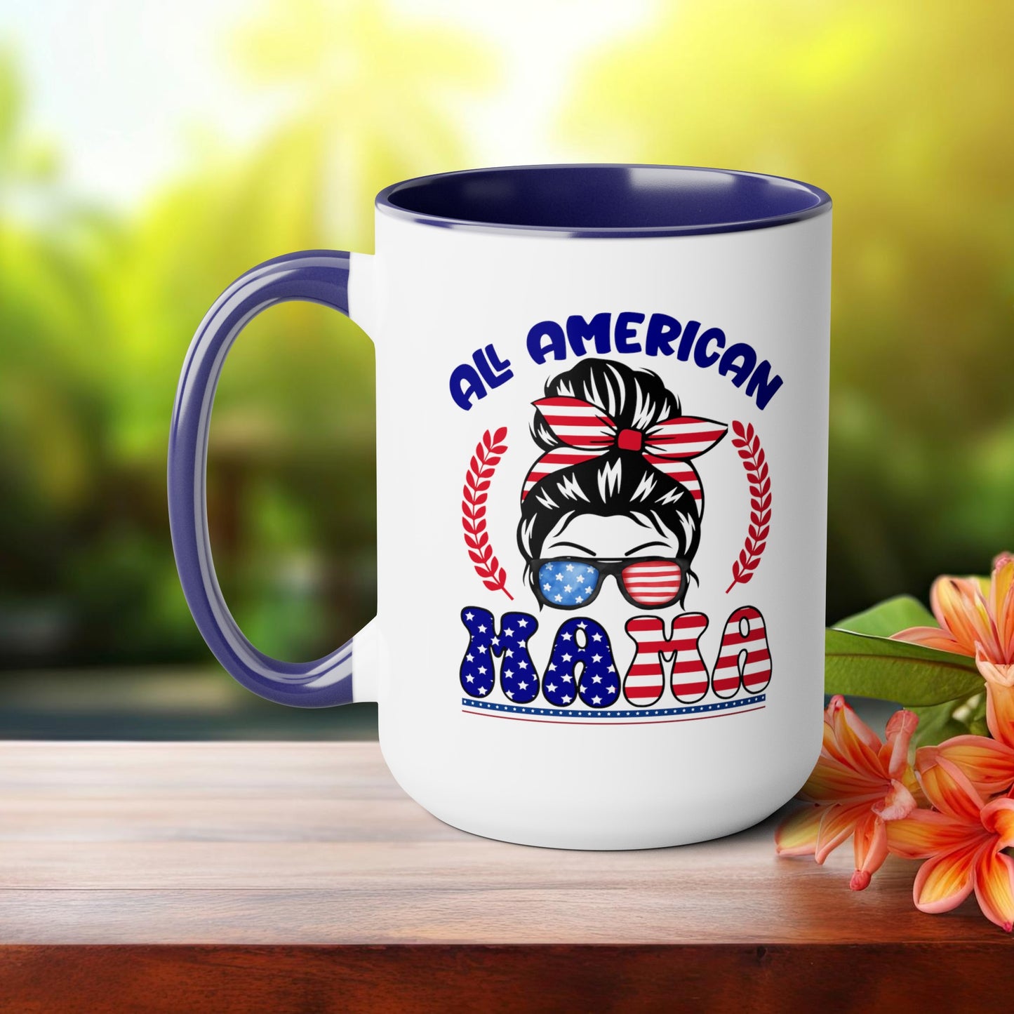 Happy 4th Of July Two -Tone Coffee Mug.15oz. God Bless America Coffee Mug. All American Mama Coffee Mug.