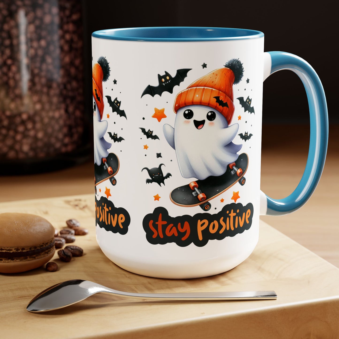 Stay Positive Halloween Coffee Mug,  Let's Go Halloween Coffee Mug, Trick or Treat Halloween Coffee Mug, Cute Skeleton Coffee Mug, Spooky Season Halloween Coffee Mug.