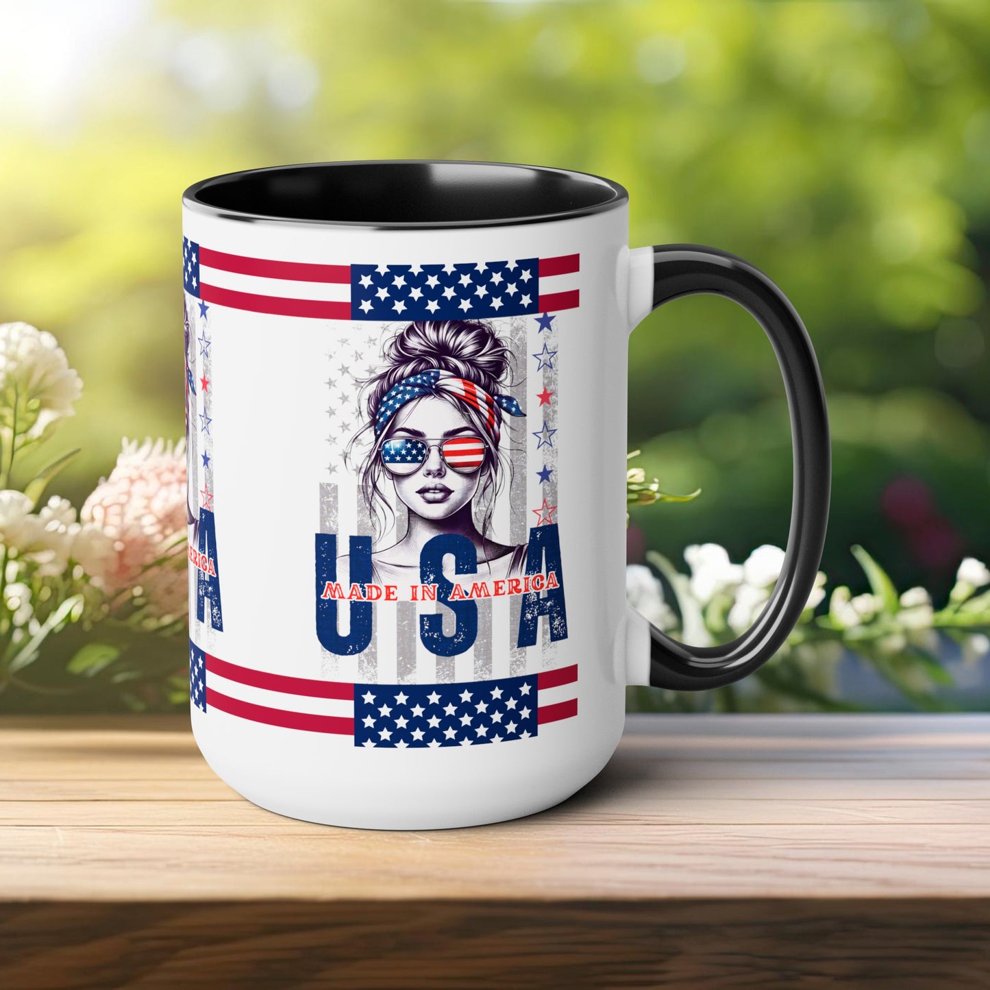 Happy 4th Of July Two -Tone Coffee Mug.15oz. God Bless America Coffee Mug. USA Coffee Mug.