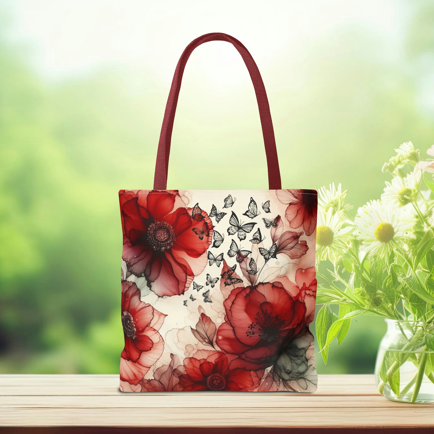 Red Flower With Butterfly Tote Bag