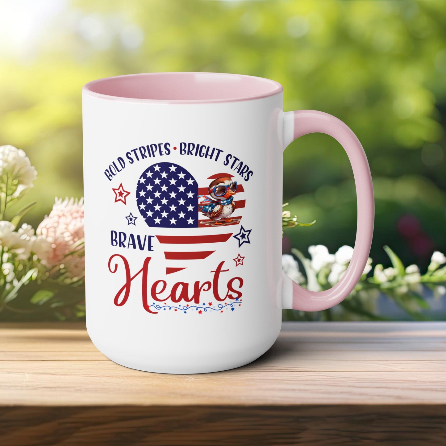 Happy 4th Of July Two -Tone Coffee Mug.15oz. Happy Independence Day Coffee Mug. America, Red White Blue, Flag,Peace Love America. Proud To Be An American