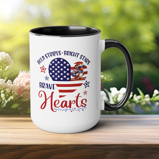 Happy 4th Of July Two -Tone Coffee Mug.15oz. Happy Independence Day Coffee Mug. America, Red White Blue, Flag,Peace Love America. Proud To Be An American