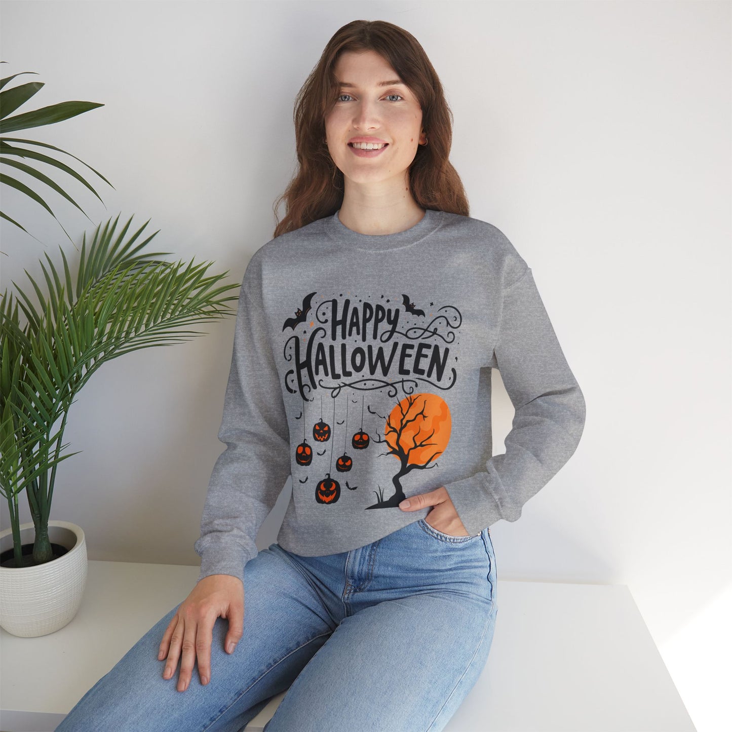 Happy halloween Sweatshirt - Unisex Heavy Blend Crewneck, halloween sweatshirt, cute spooky cat sweatshirt.