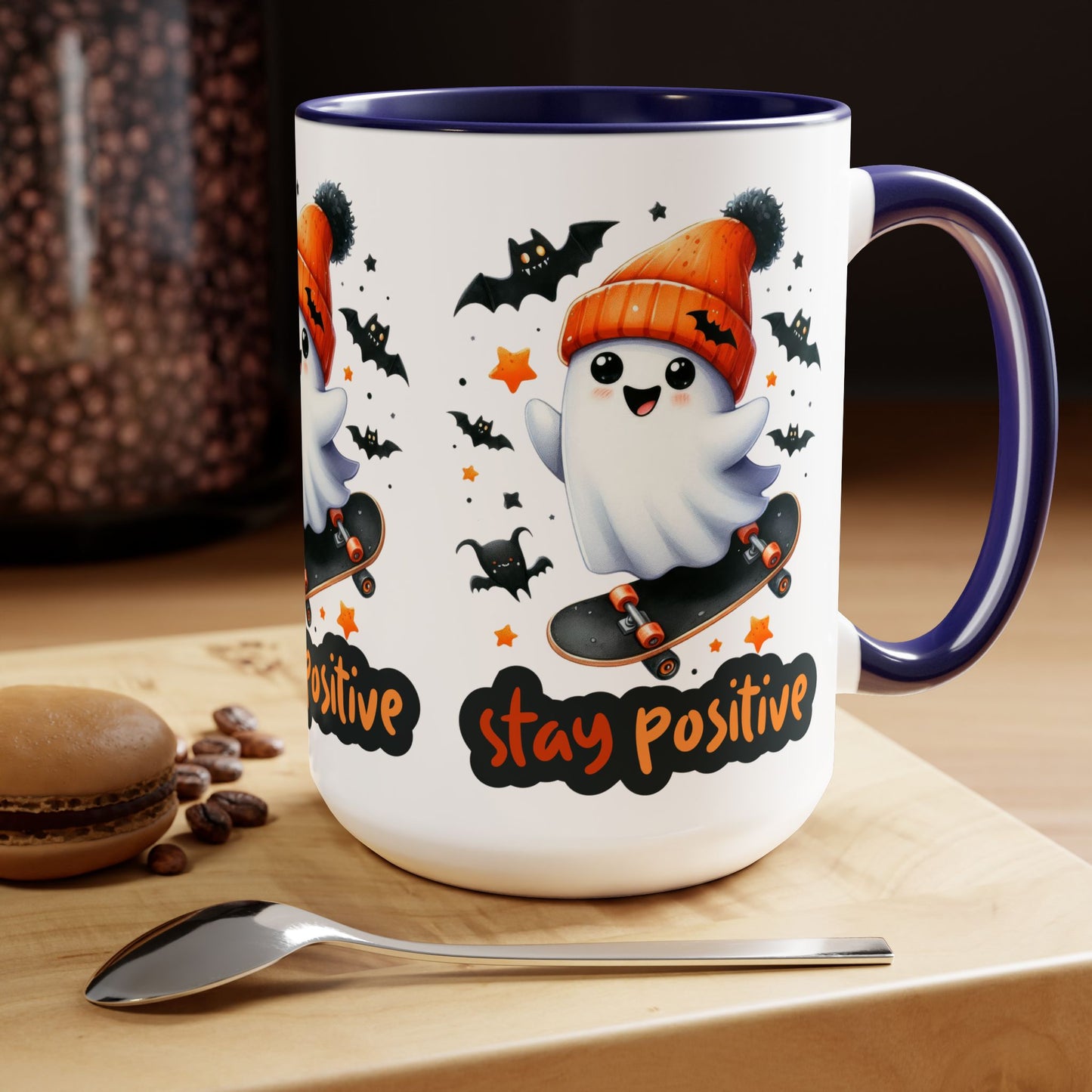 Stay Positive Halloween Coffee Mug,  Let's Go Halloween Coffee Mug, Trick or Treat Halloween Coffee Mug, Cute Skeleton Coffee Mug, Spooky Season Halloween Coffee Mug.