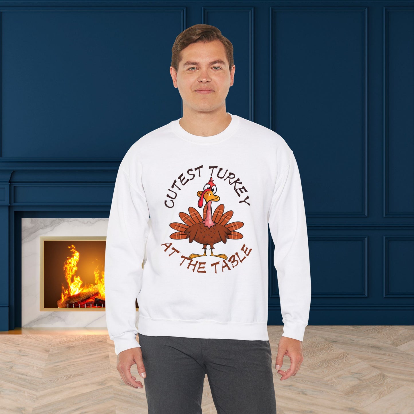 Cutest Turkey at The table Sweatshirt, HappyThanksgiving Sweatshirt - Unisex Heavy Blend, Happy Thanksgiving2024 Sweatshirt, Thanksgiving Gift, Festive Sweatshirt.