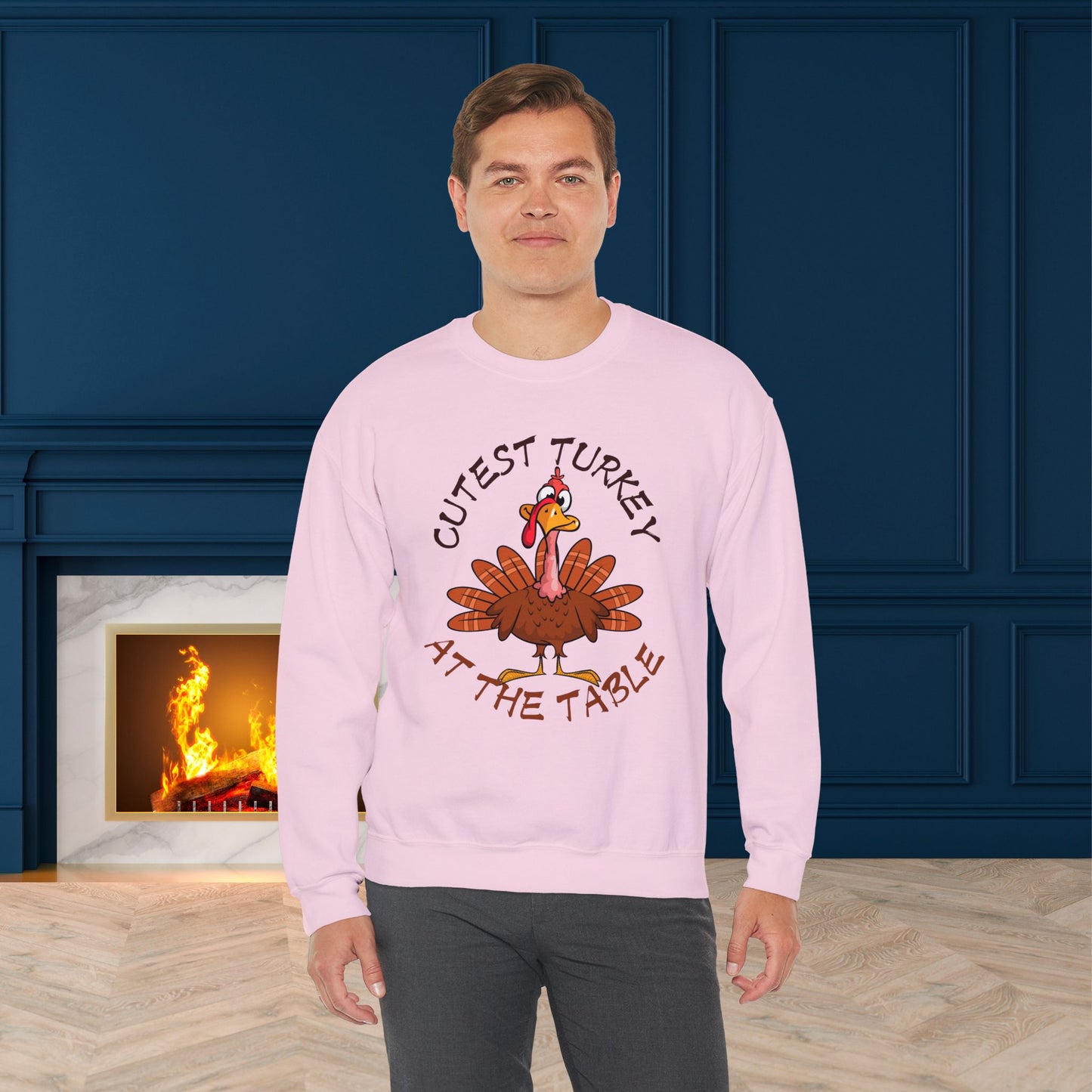 Cutest Turkey at The table Sweatshirt, HappyThanksgiving Sweatshirt - Unisex Heavy Blend, Happy Thanksgiving2024 Sweatshirt, Thanksgiving Gift, Festive Sweatshirt.