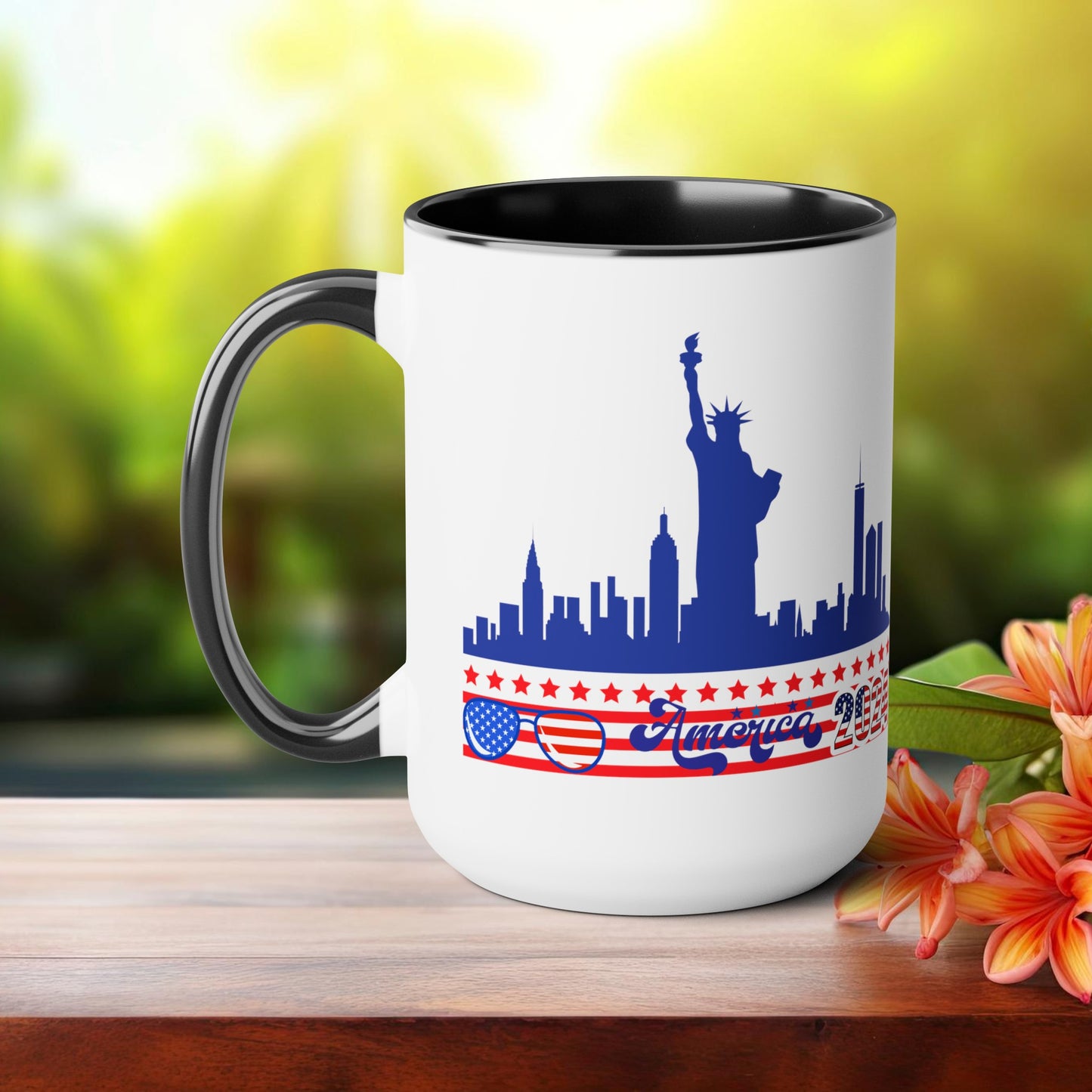 Happy 4th Of July Two -Tone Coffee Mug.15oz. God Bless America Coffee Mug. America 2024 Coffee Mug.