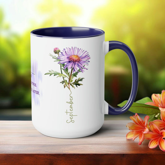 September Birth Month Flower Two-Tone Coffee Mugs, 15oz, Birth Month Flower mug.