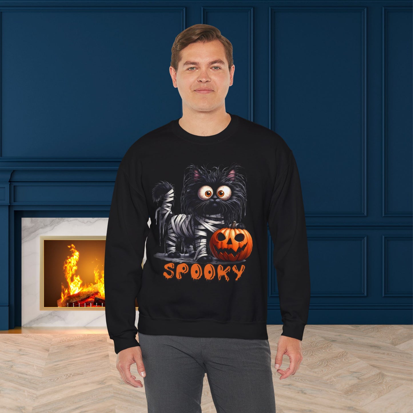 Spooky Cat Halloween Sweatshirt - Unisex Heavy Blend Crewneck, halloween sweatshirt, cute spooky cat sweatshirt.