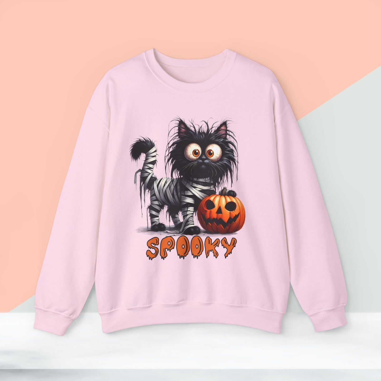 Spooky Cat Halloween Sweatshirt - Unisex Heavy Blend Crewneck, halloween sweatshirt, cute spooky cat sweatshirt.