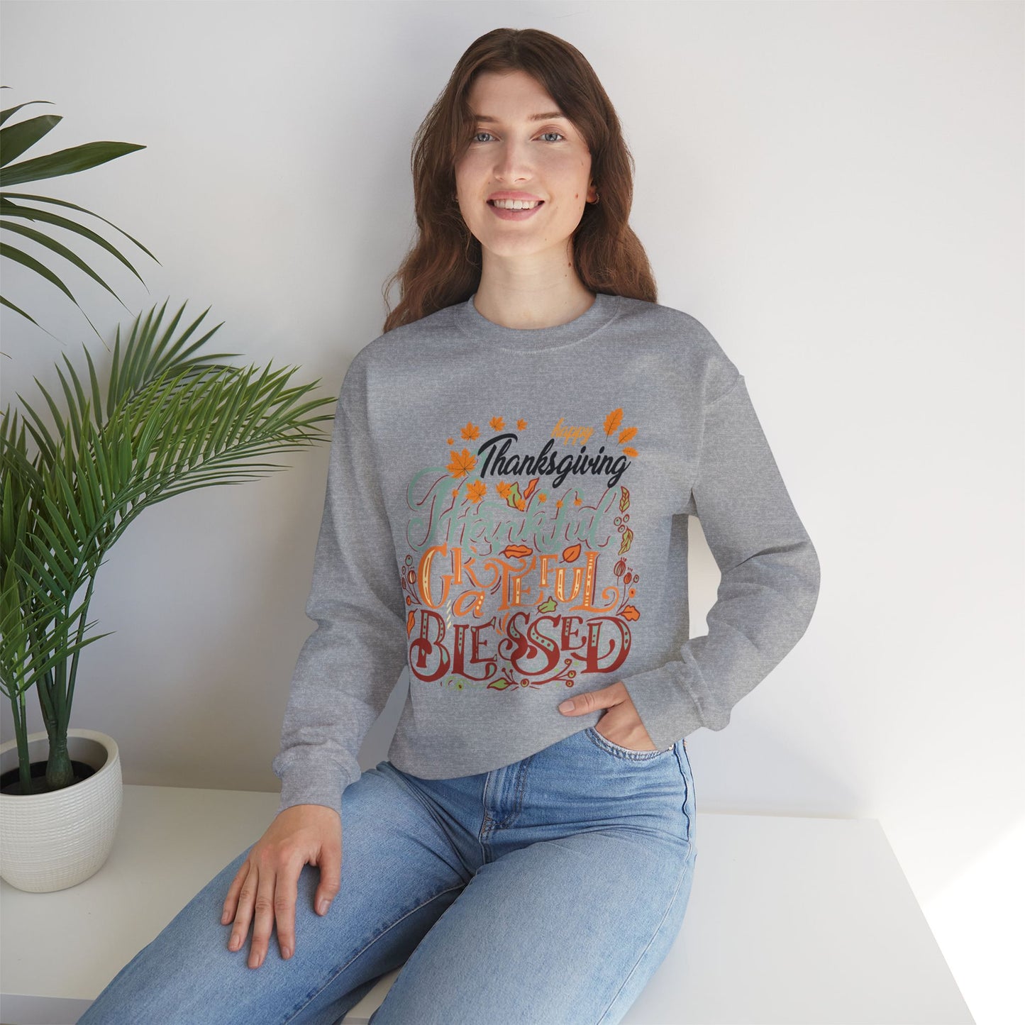 Thankful Grateful Blessed Sweatshirt, HappyThanksgiving Sweatshirt - Unisex Heavy Blend, Happy Thanksgiving2024 Sweatshirt, Thanksgiving Gift, Festive Sweatshirt.