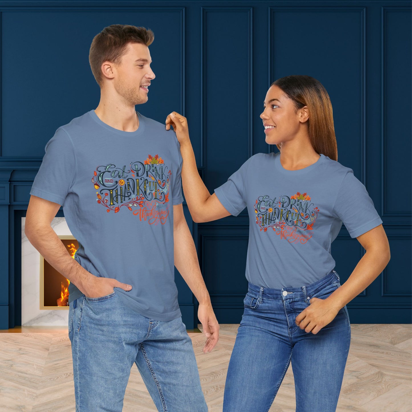 Eat Drink & Thankful T-shirt, Happy Thanksgiving T-shirt, Happy thanksgiving 2024 T-shirt, Thanksgiving Gift,Turkey Shirt, Family Thanksgiving, Holiday Outfit.