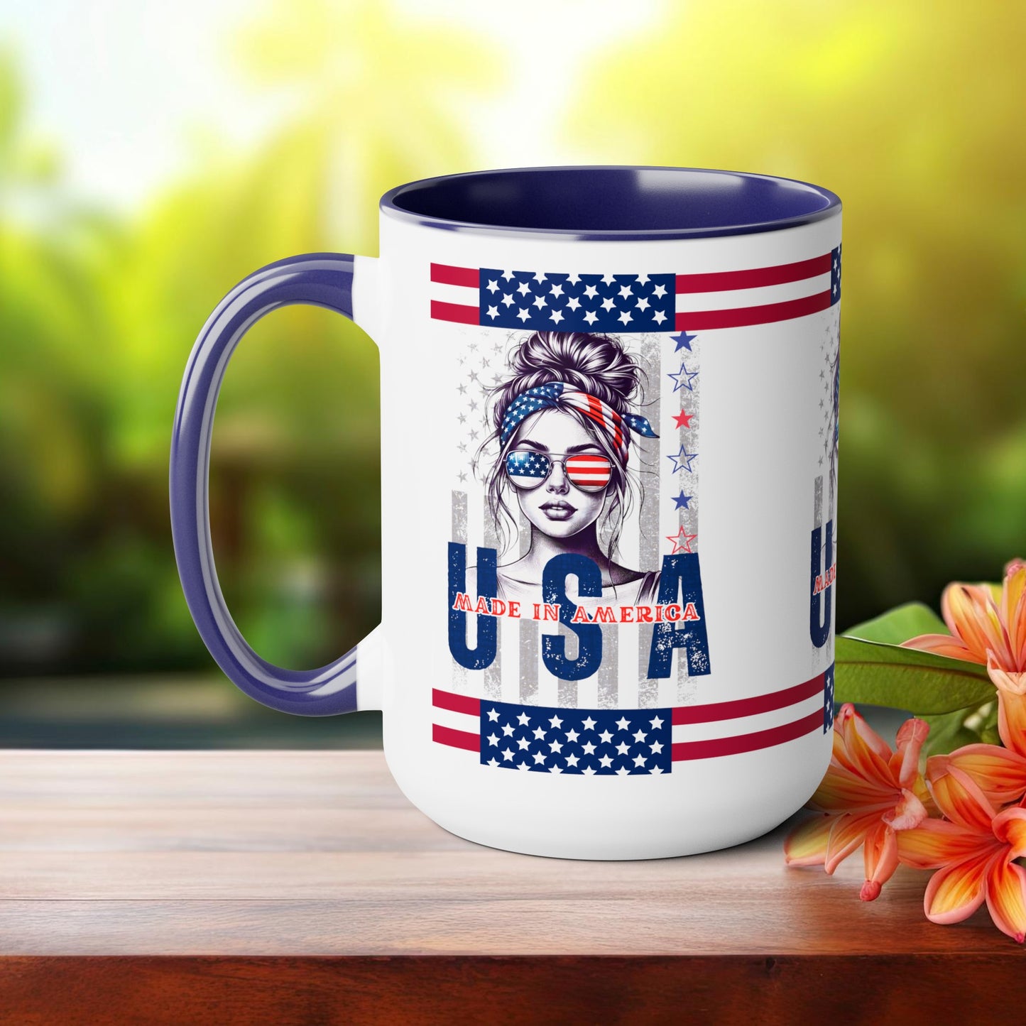 Happy 4th Of July Two -Tone Coffee Mug.15oz. God Bless America Coffee Mug. USA Coffee Mug.