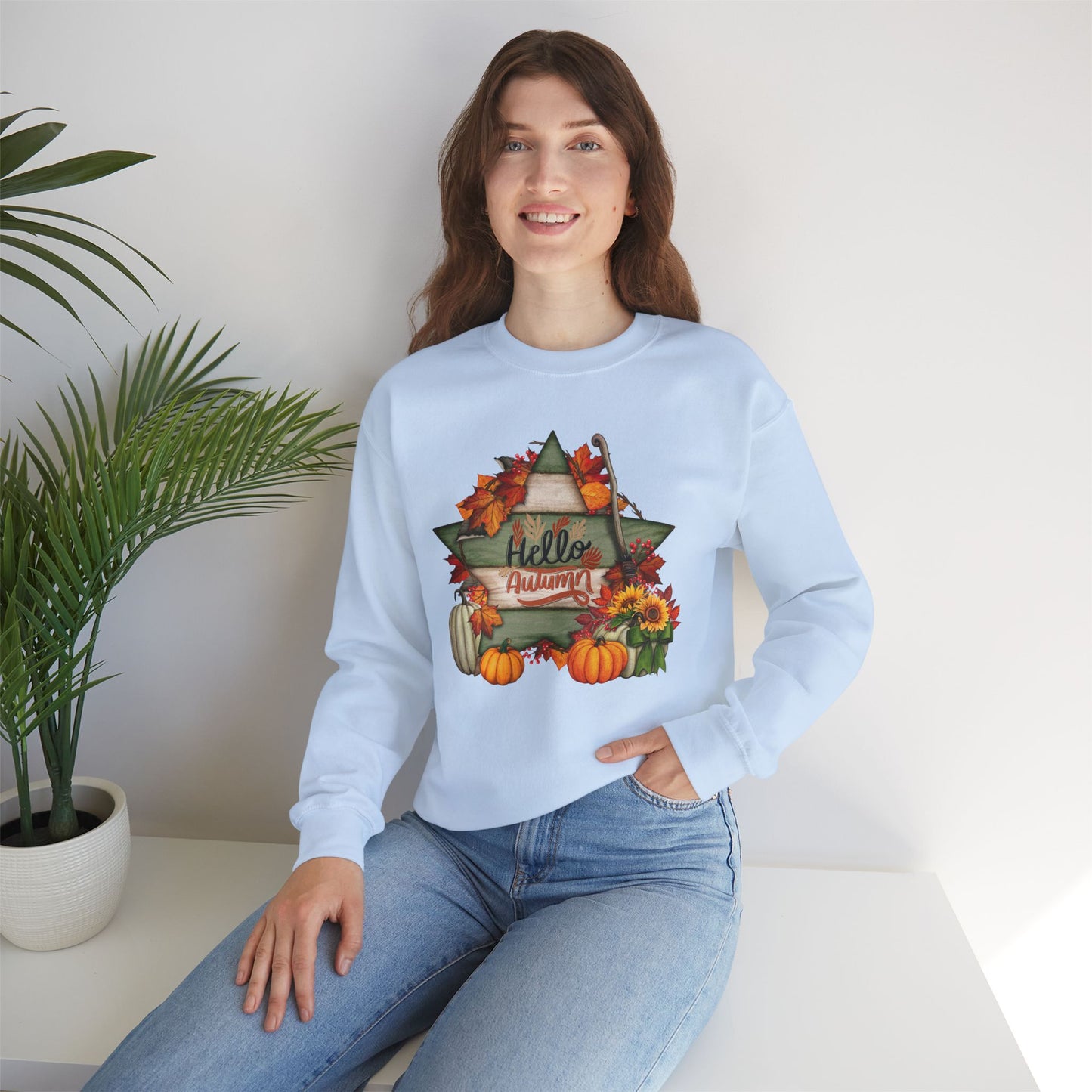 Hello Autumn Thanksgiving  Sweatshirt - Unisex Heavy Blend, Happy Thanksgiving2024 Sweatshirt, Thanksgiving Gift, Festive Sweatshirt.