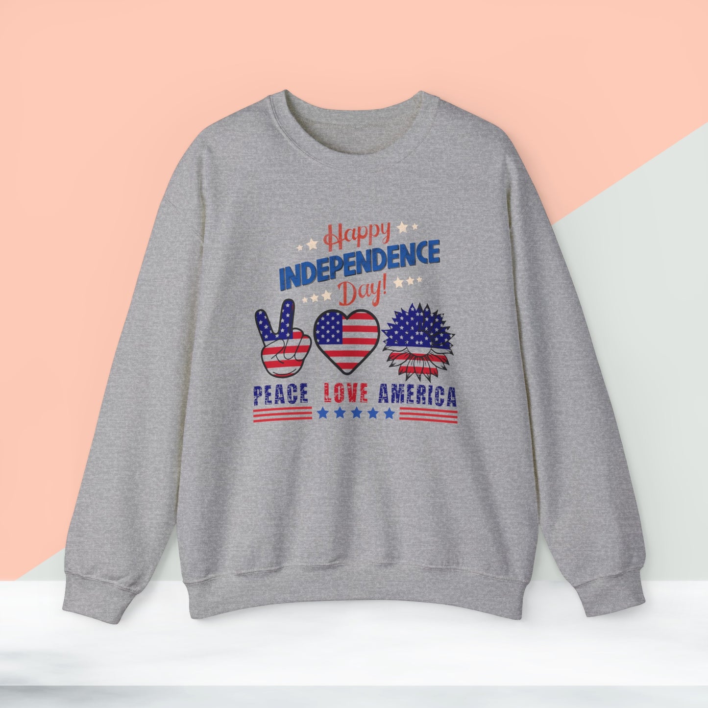 Happy 4th Of July Sweatshirt, Peace Love America Sweatshirt, Fourth of July unisex heavy blend crewneck sweatshirt.