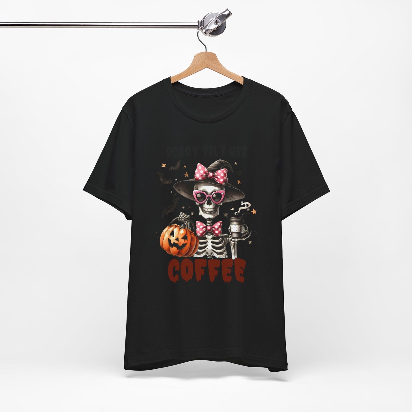 Scary Til I Get Coffee Halloween T-shirt, Happy Halloween T-shirt, Trick Or Treat T-shirt, Halloween T-shirt, Cool Halloween T-shirt, Spooky T-shirt,