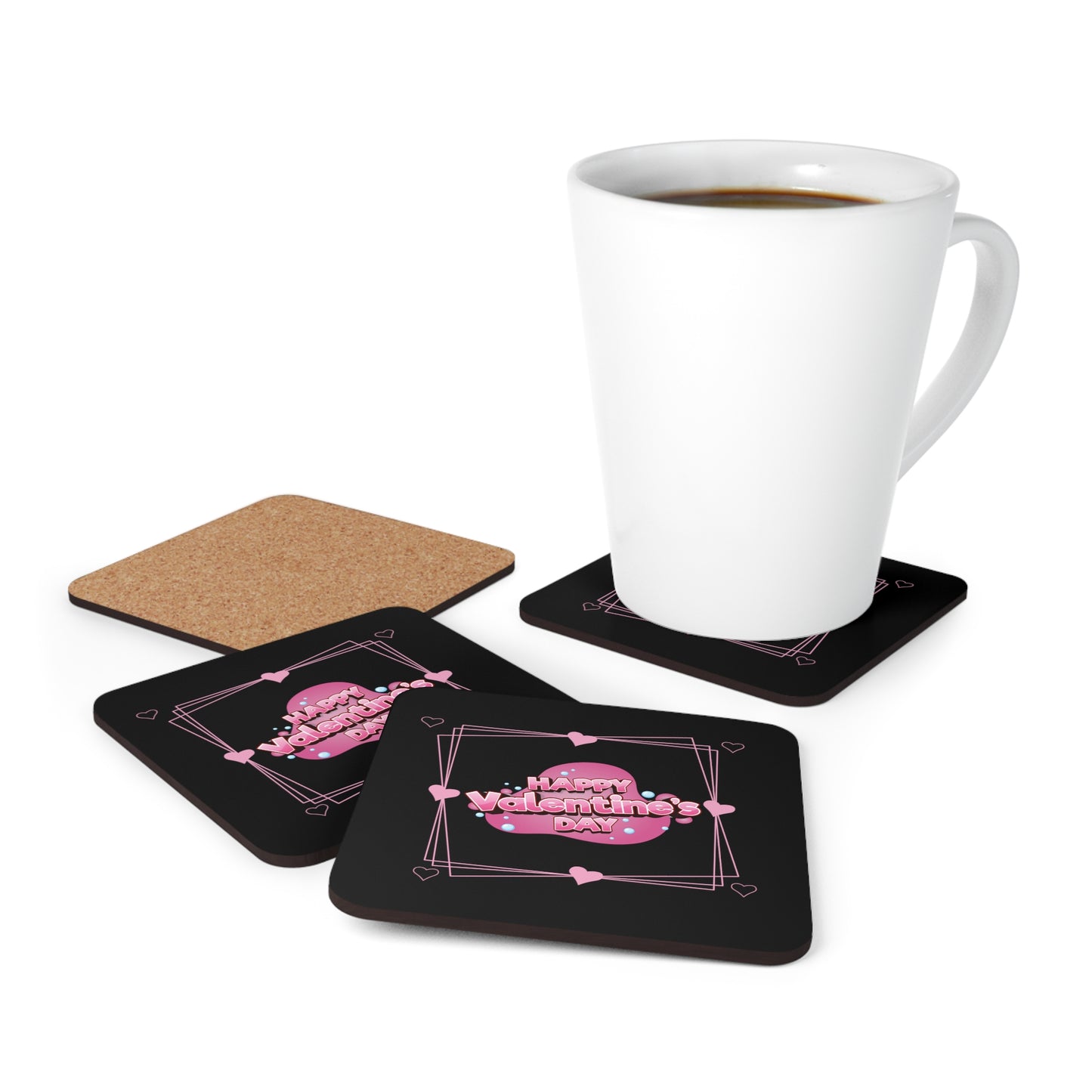 Happy Valentines Day Corkwood Coaster Set