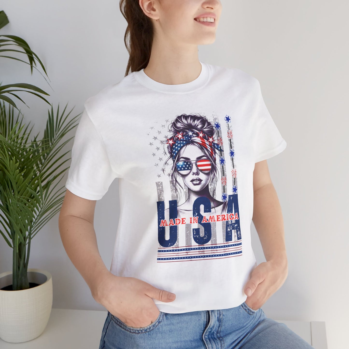 4th of July T-shirt, Red White Blue T-Shirt, Fourth of July unisex jersey short sleeve,  America, Flag, Peace Love America. Proud To Be An American, Red White Blue.