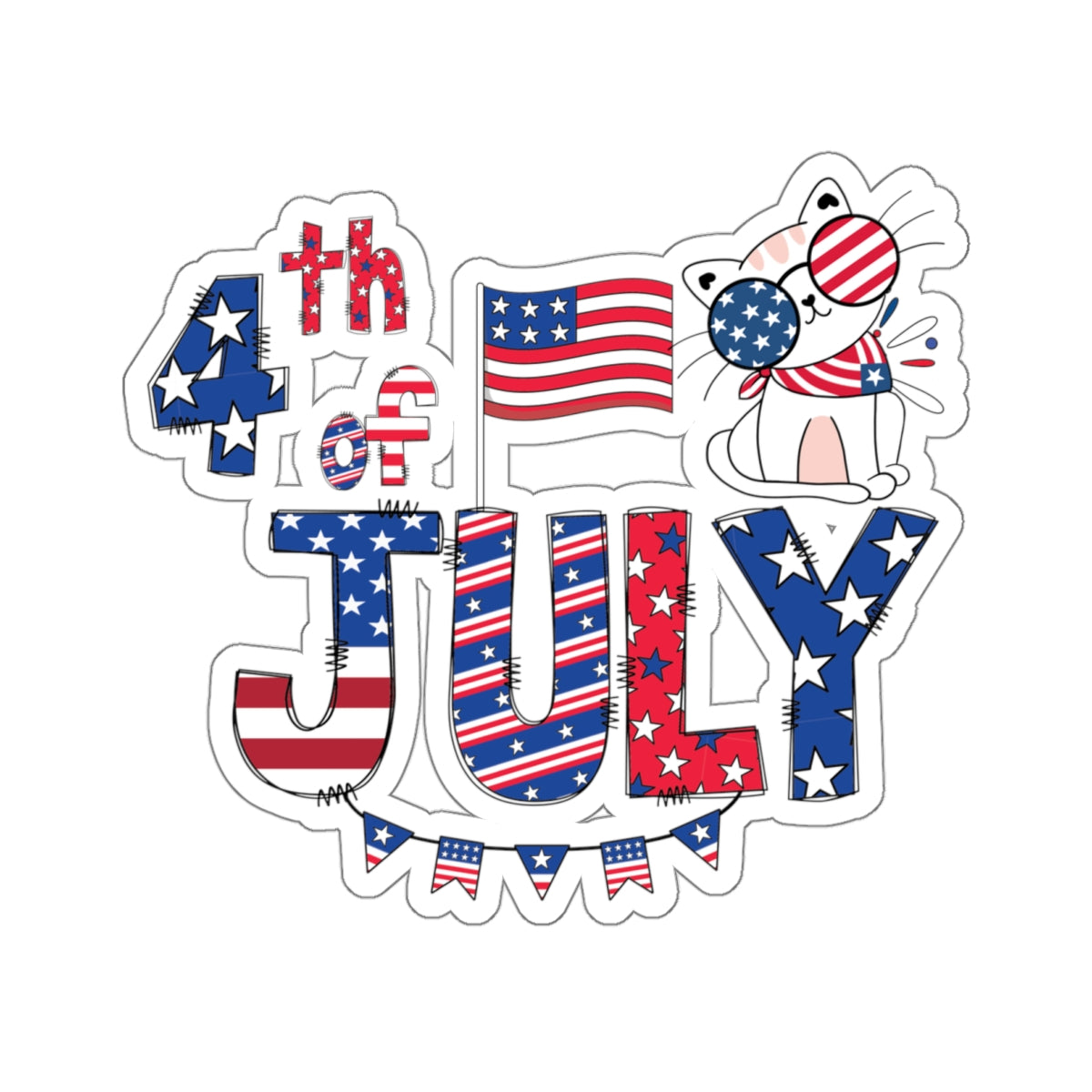 Happy 4th Of July Kiss-Cut Stickers, America, Flag, Peace Love America. Proud To Be An American, Red White Blue stickers. United Fourth of July Stickers.