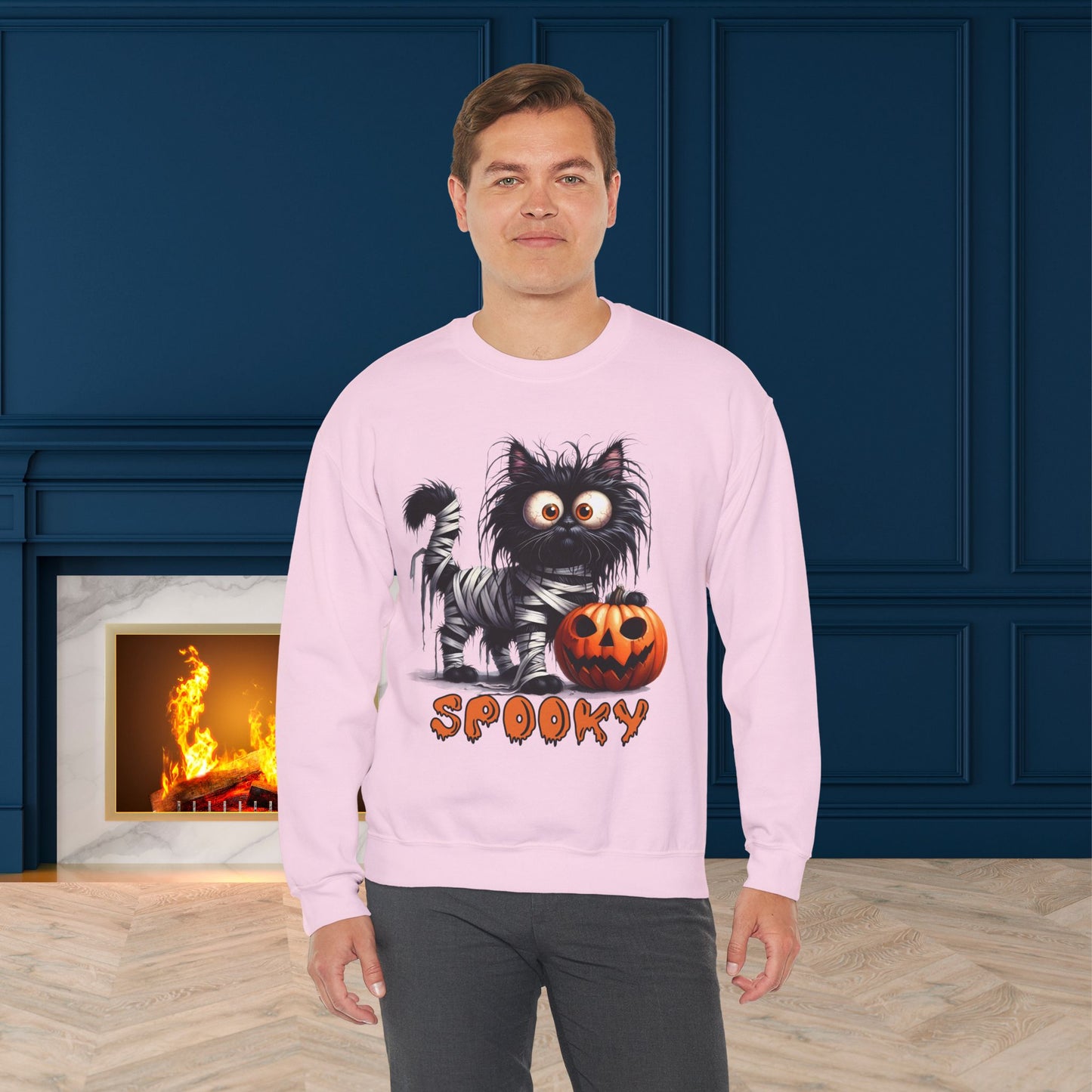 Spooky Cat Halloween Sweatshirt - Unisex Heavy Blend Crewneck, halloween sweatshirt, cute spooky cat sweatshirt.