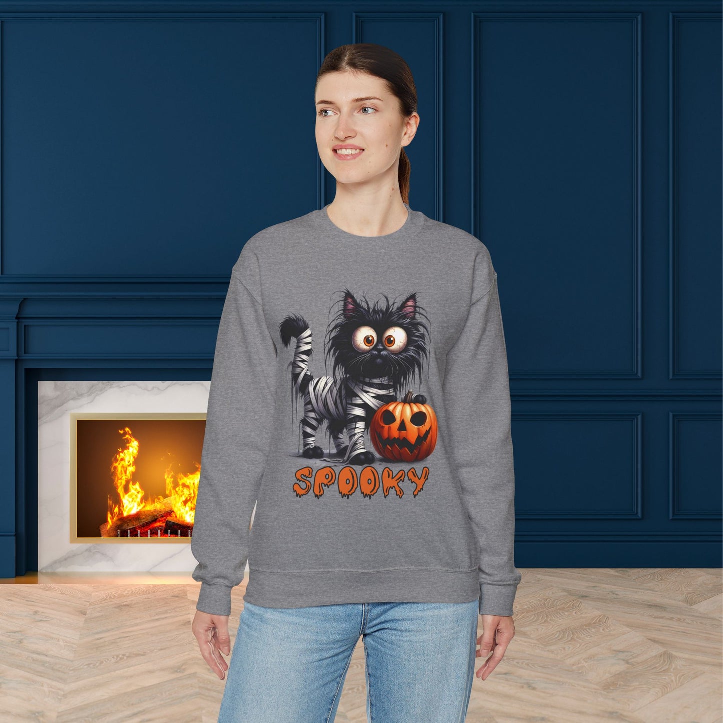 Spooky Cat Halloween Sweatshirt - Unisex Heavy Blend Crewneck, halloween sweatshirt, cute spooky cat sweatshirt.