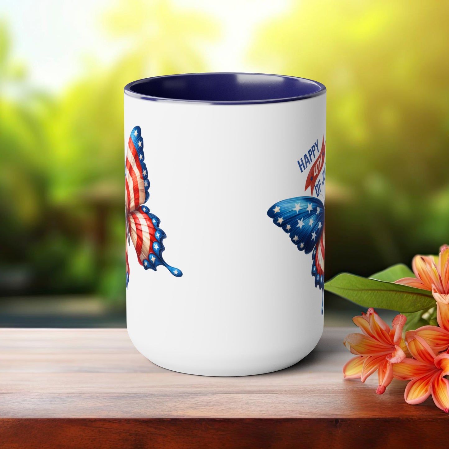 Happy 4th Of July Two -Tone Coffee Mug.15oz. God Bless America Coffee Mug. USA Coffee Mug.