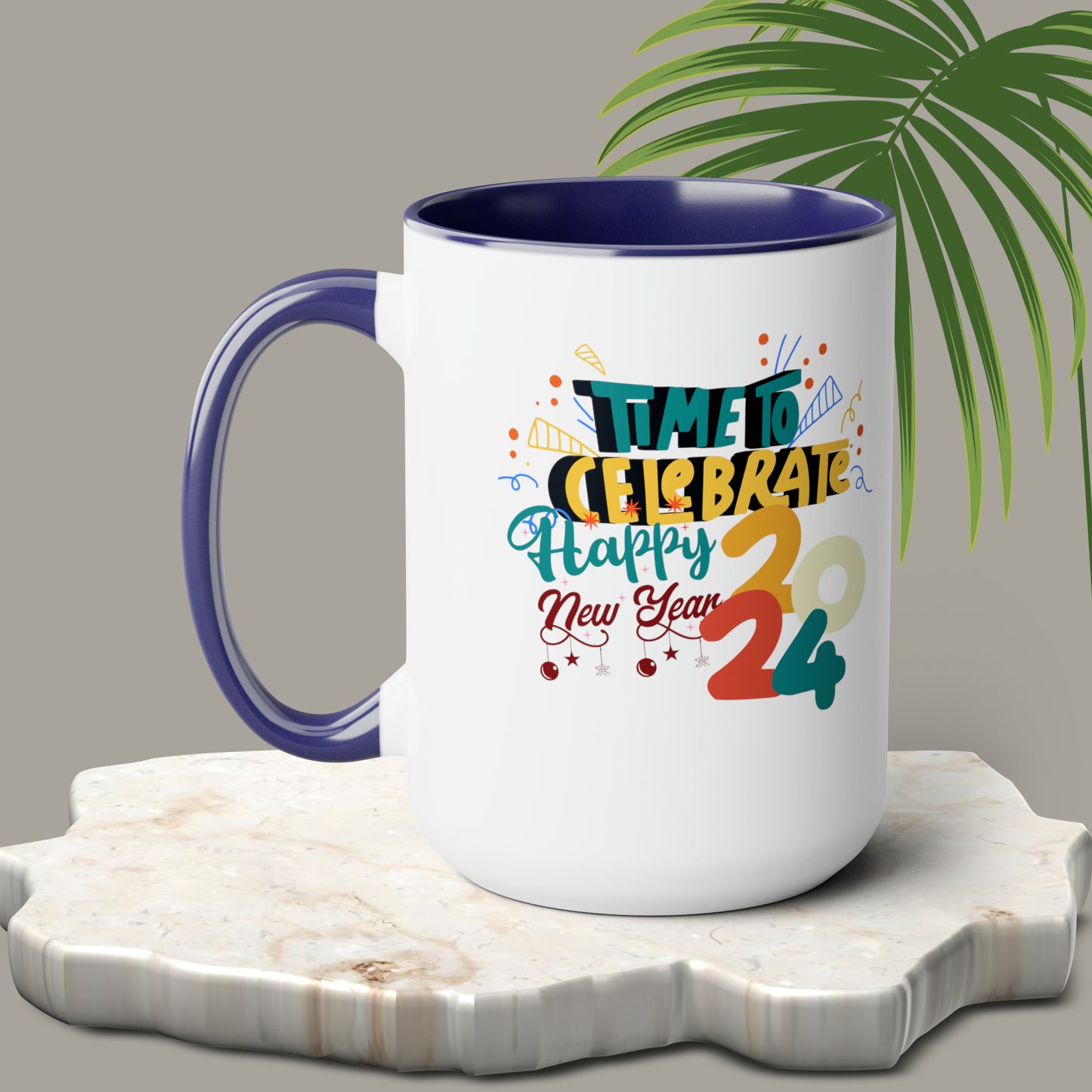 Happy New Year Two-Tone Coffee Mugs, 15oz