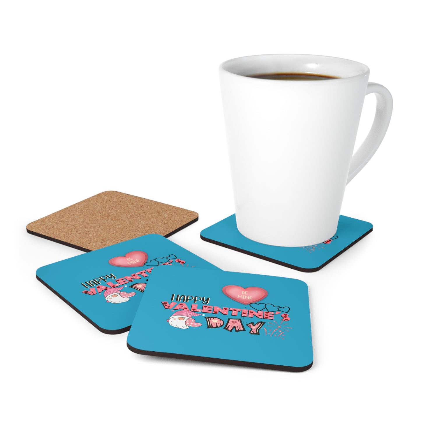 Happy Valentines Day Corkwood Coaster Set