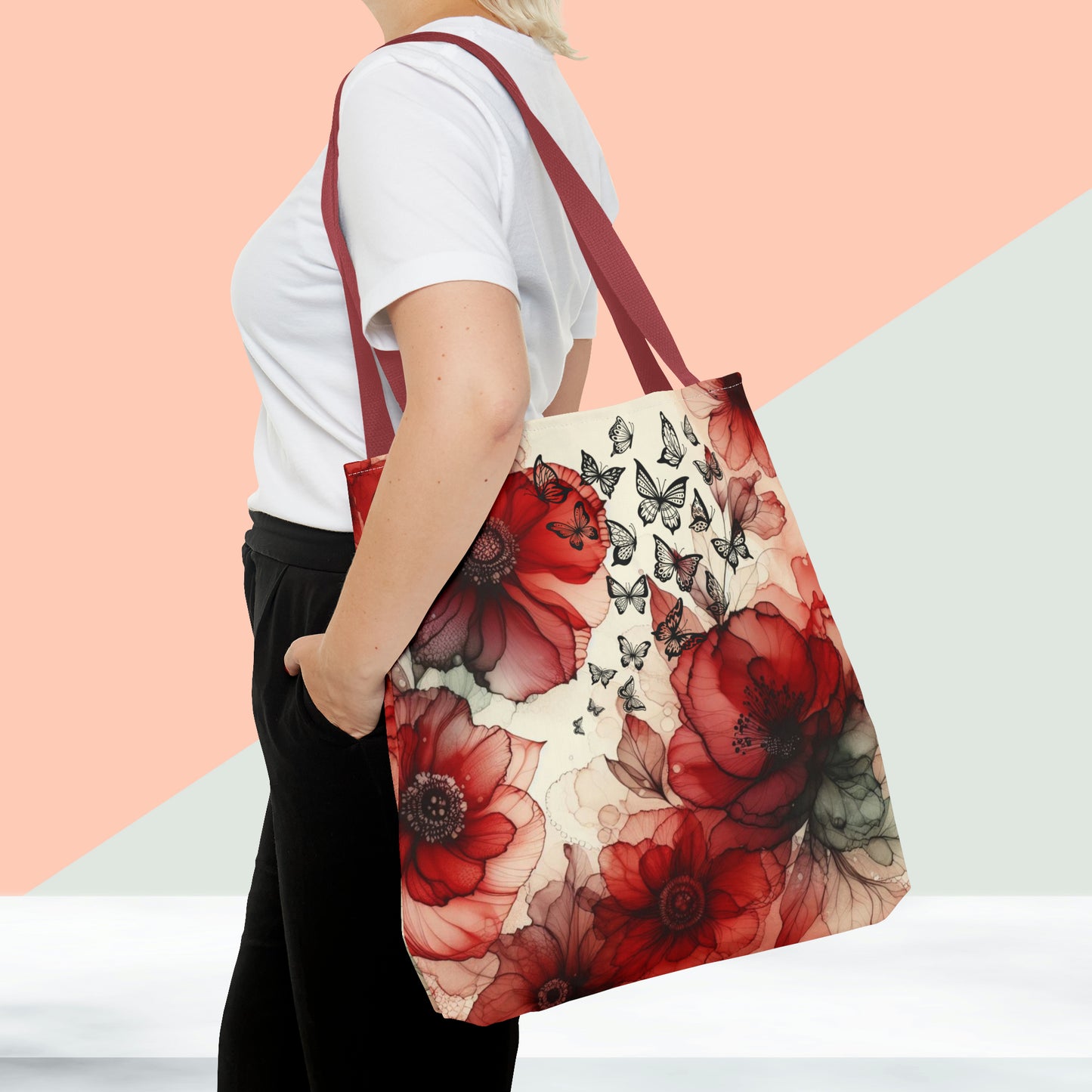 Red Flower With Butterfly Tote Bag