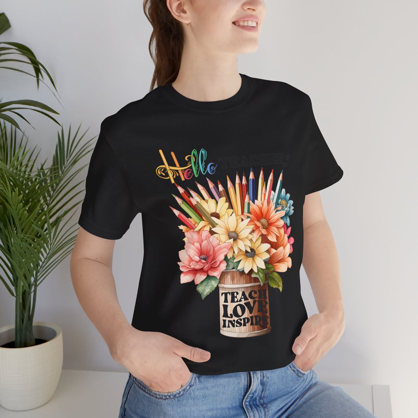 Hello Teacher T-Shirt, Back To School T-Shirt, Teach Love Inspire Teacher Shirt, Teacher Back To school unisex jersey short sleeve.First Day Vibes T-Shirt.