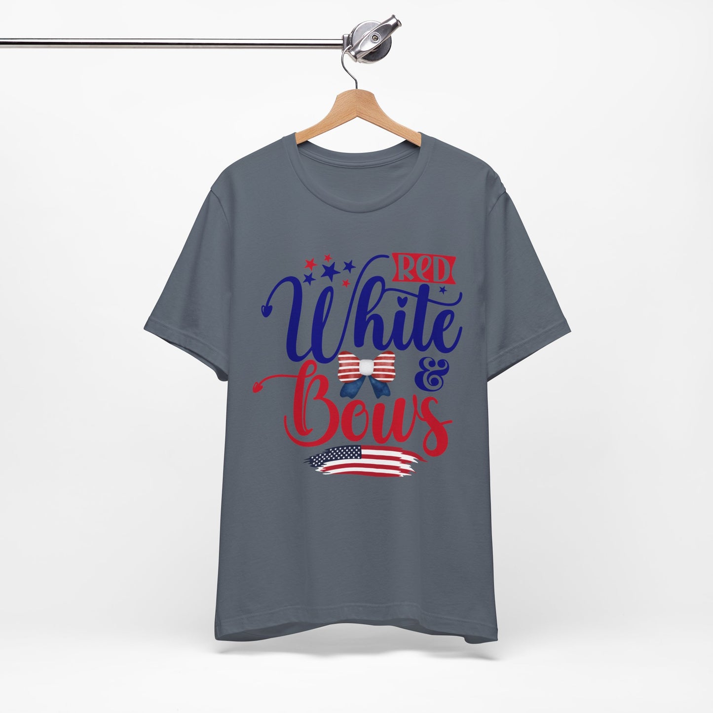 4th of July T-Shirt, Red White & Bows T-Shirt, Fourth of July unisex jersey short sleeve.