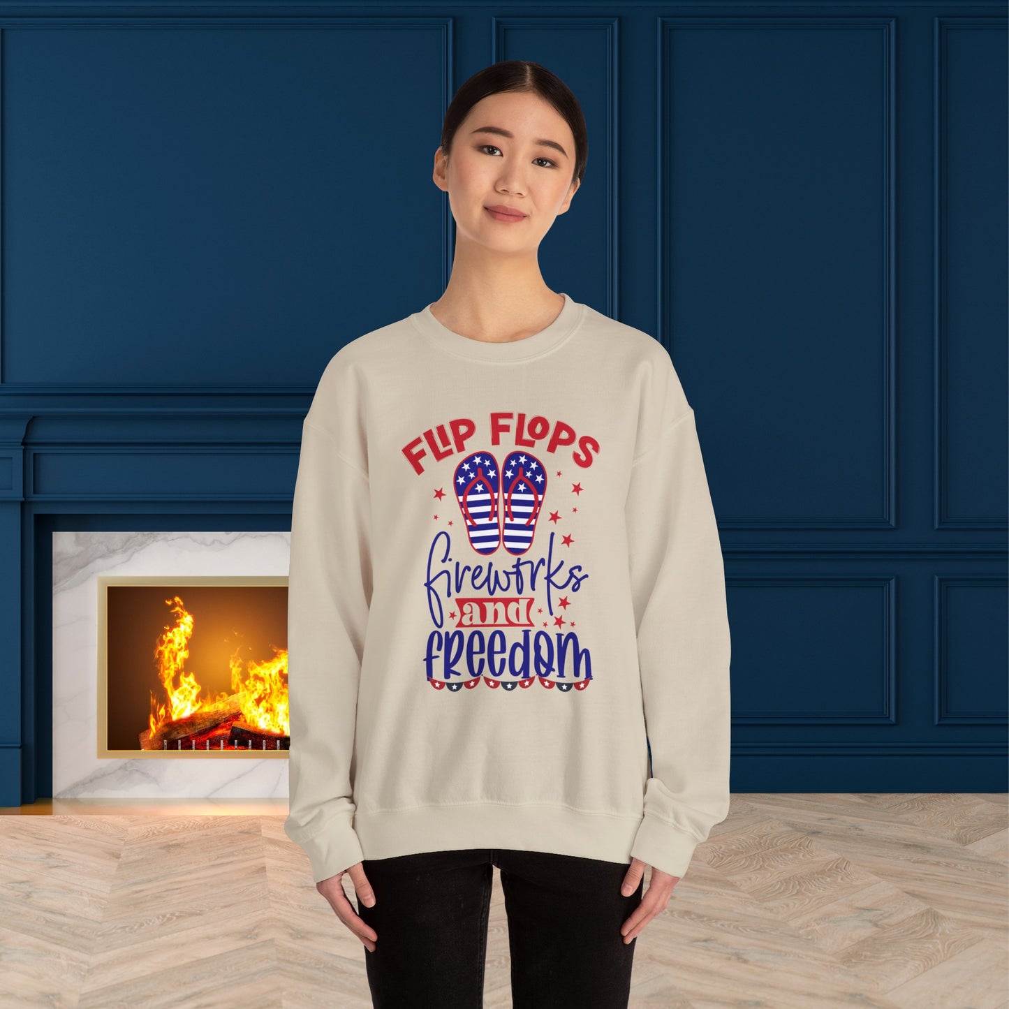 Happy 4th Of July Sweatshirt, Flip Flops Fireworks & Freedom Sweatshirt, Fourth of July unisex heavy blend crewneck sweatshirt.