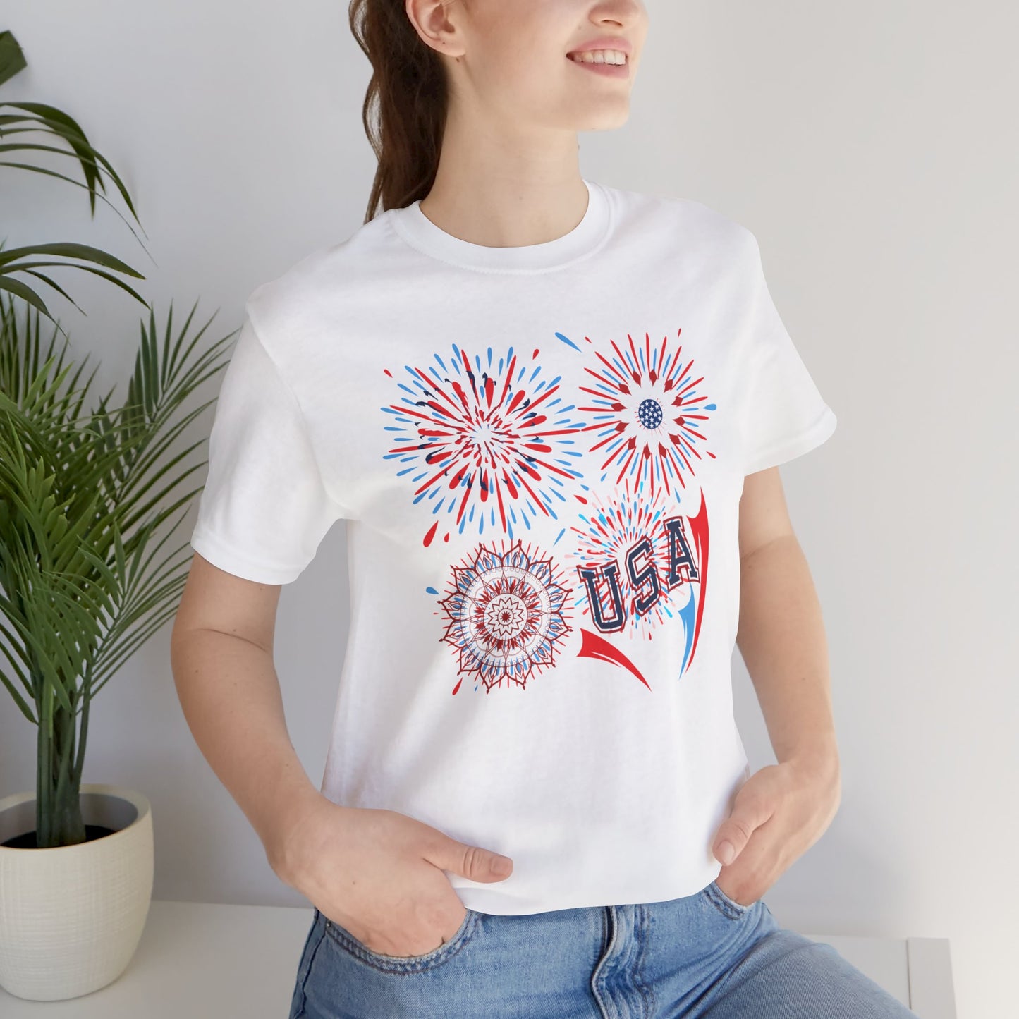 4th of July T-shirt, Red White Blue T-Shirt, Fourth of July unisex jersey short sleeve,  America, Flag, Peace Love America. Proud To Be An American, Red White Blue.