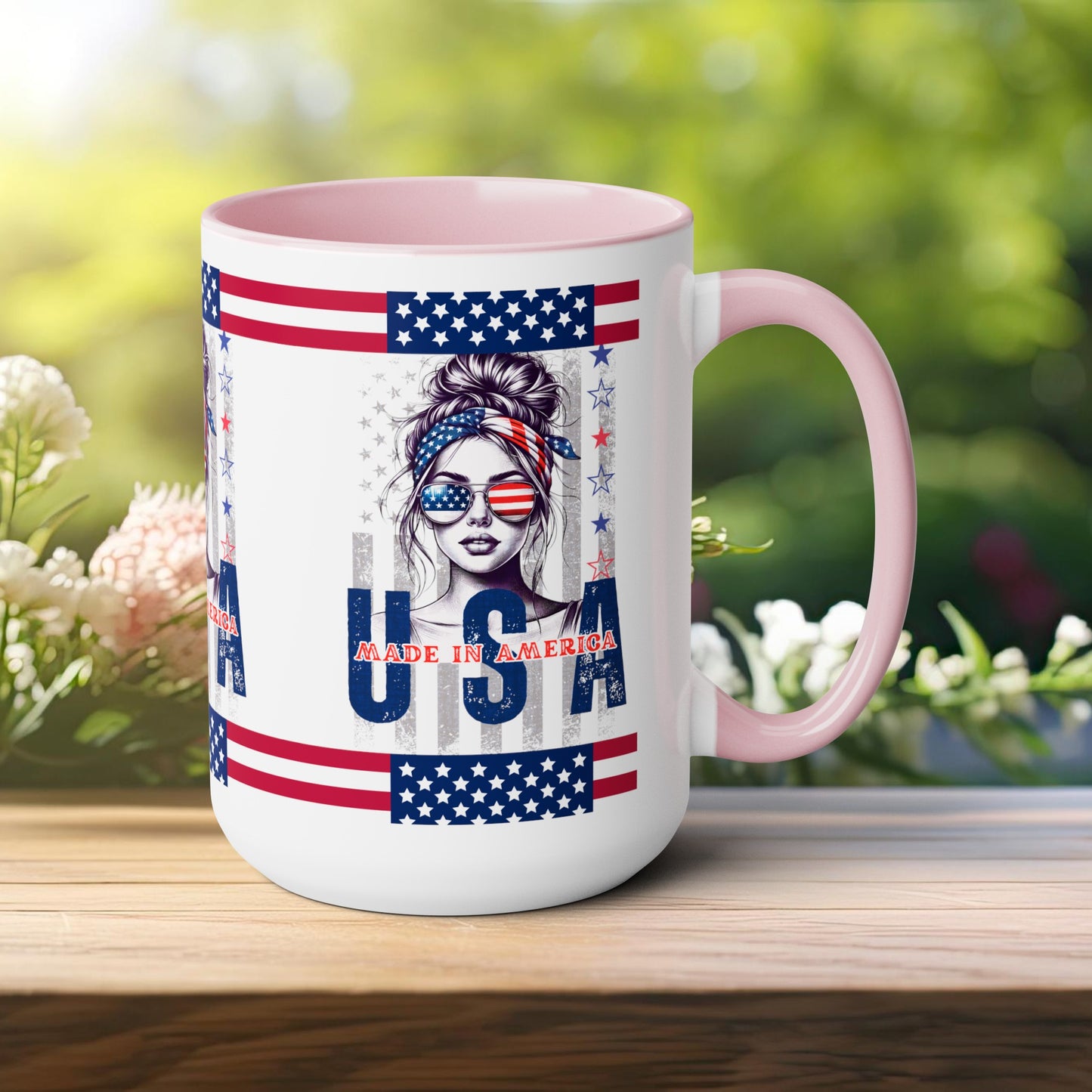 Happy 4th Of July Two -Tone Coffee Mug.15oz. God Bless America Coffee Mug. USA Coffee Mug.