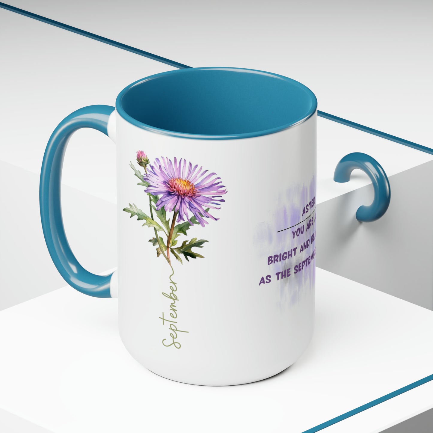 September Birth Month Flower Two-Tone Coffee Mugs, 15oz, Birth Month Flower mug.