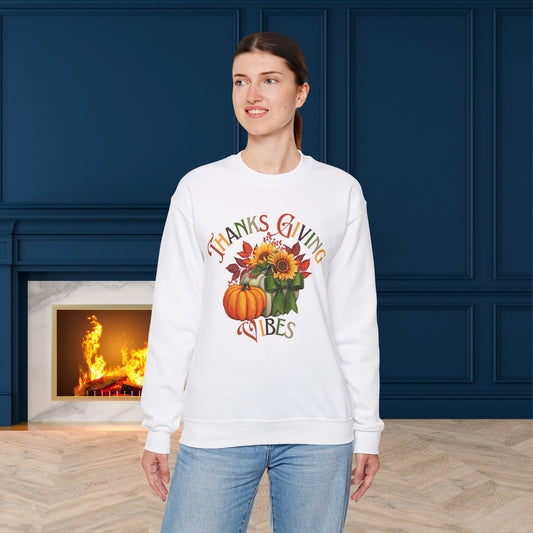 Thanks Giving Vibes Sweatshirt, HappyThanksgiving Day Sweatshirt - Unisex Heavy Blend, Happy Thanksgiving2024 Sweatshirt, Thanksgiving Gift, Festive Sweatshirt.