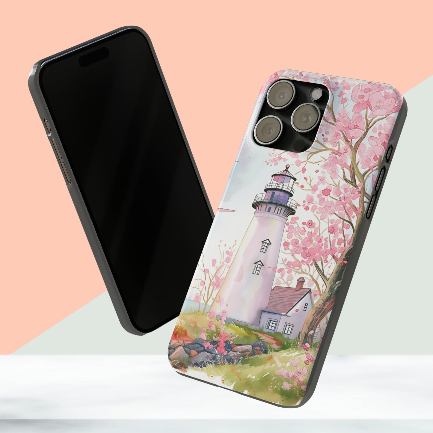 Watercolor Spring Lighthouse iPhone 15 Phone Cases