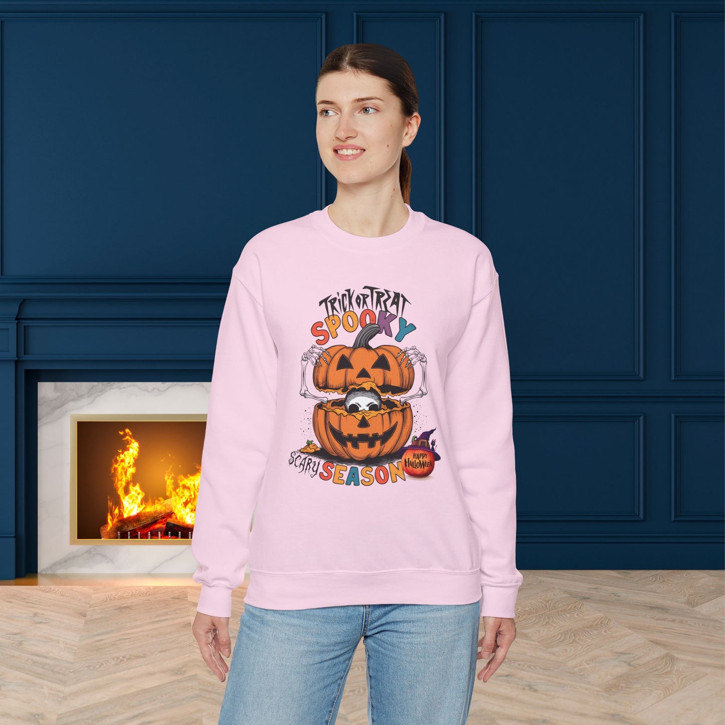 Spooky Scary Season Sweatshirt, Happy Halloween Sweatshirt - Unisex Heavy Blend Crewneck, Halloween Sweatshirt, Cute Spooky Ghost sweatshirt.