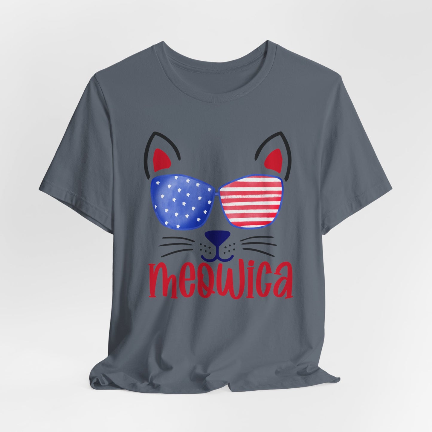 4th of July T-Shirt, Meowica T-shirt,  Fourth of July unisex jersey short sleeve.