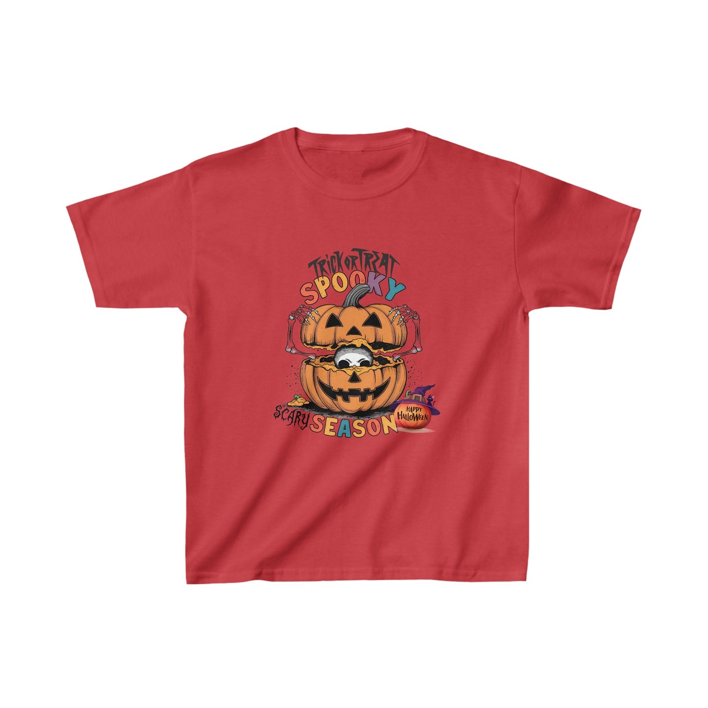 Spooky Scary season Halloween Kids Shirt, Spooky Halloween Kids Heavy Cotton™ Tee, Spooky Season Kids Shirt, Spooky Vibes Shirt, Trick Or Treat Cotton T-Shirt.