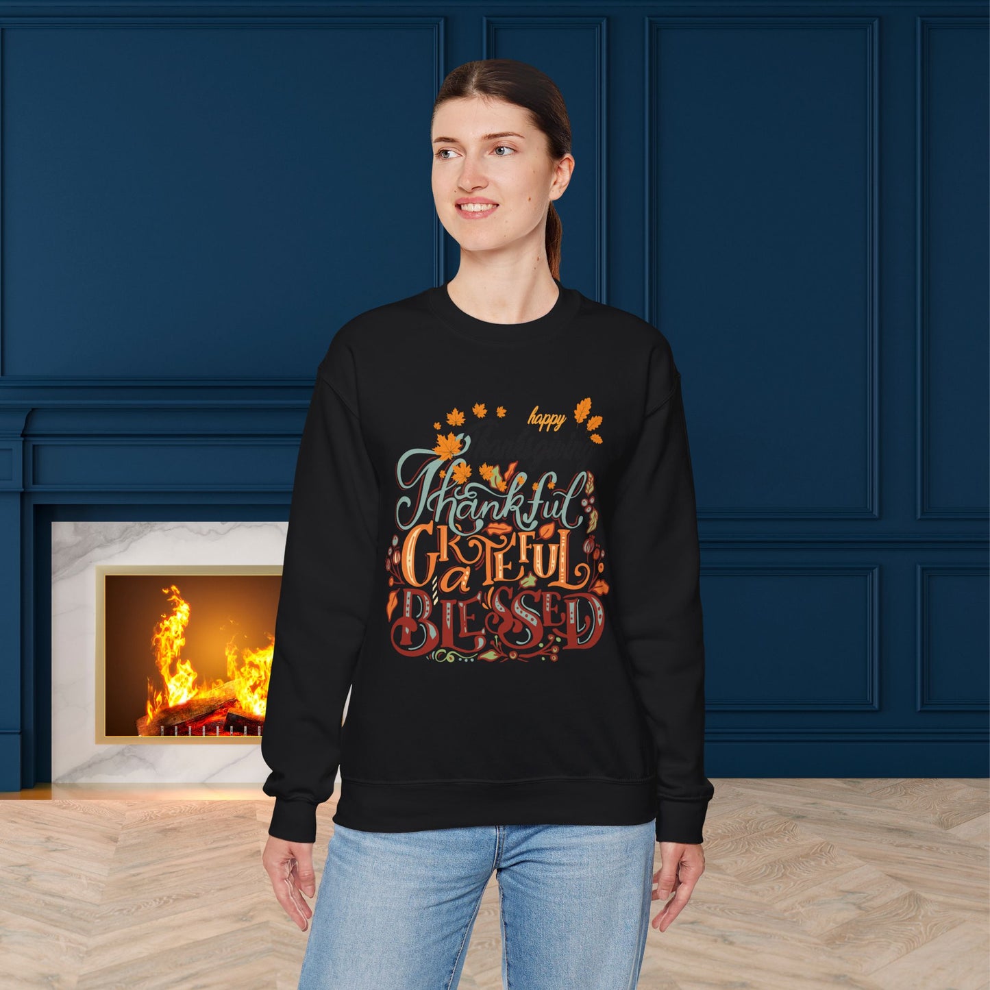 Thankful Grateful Blessed Sweatshirt, HappyThanksgiving Sweatshirt - Unisex Heavy Blend, Happy Thanksgiving2024 Sweatshirt, Thanksgiving Gift, Festive Sweatshirt.