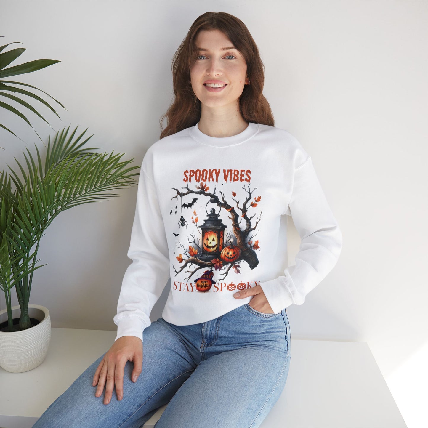 Spooky Vibes Halloween Sweatshirt, Happy Halloween Sweatshirt - Unisex Heavy Blend Crewneck, Halloween Sweatshirt, Cute Spooky Ghost sweatshirt.