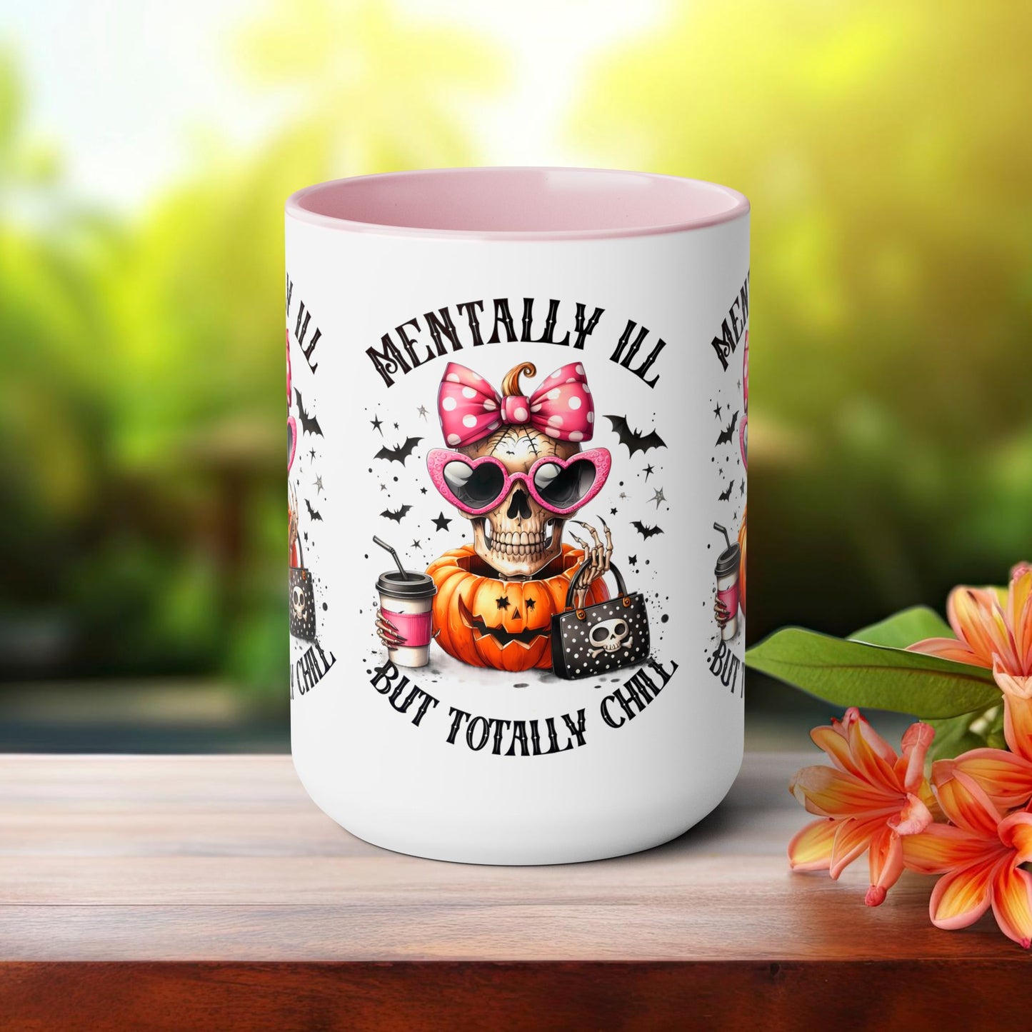 Mentally Ill But Totally Chill Halloween Coffee Mug,  Let's Go Halloween Coffee Mug, Trick or Treat Halloween Coffee Mug, Cute Skeleton Coffee Mug, Spooky Season Halloween Coffee Mug.