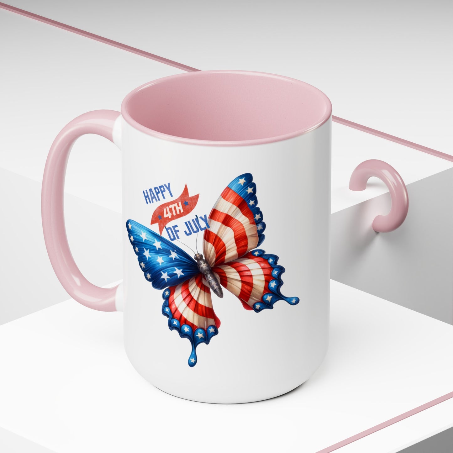 Happy 4th Of July Two -Tone Coffee Mug.15oz. God Bless America Coffee Mug. USA Coffee Mug.